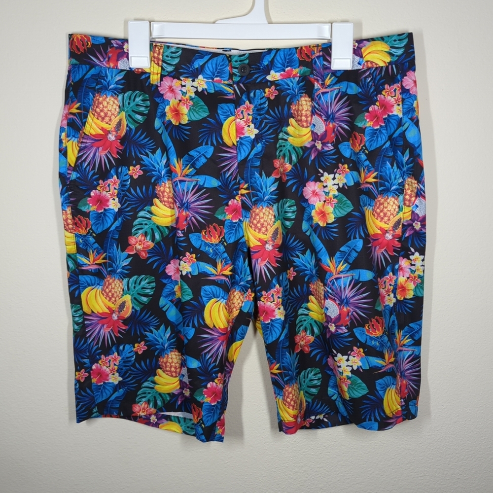 HRESKI Mens Tropical Fruits Design Golf Shorts Colorful Lightweight Size 36